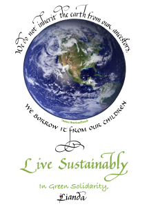 earth with calligraphy native american quote about sustainability encircling it